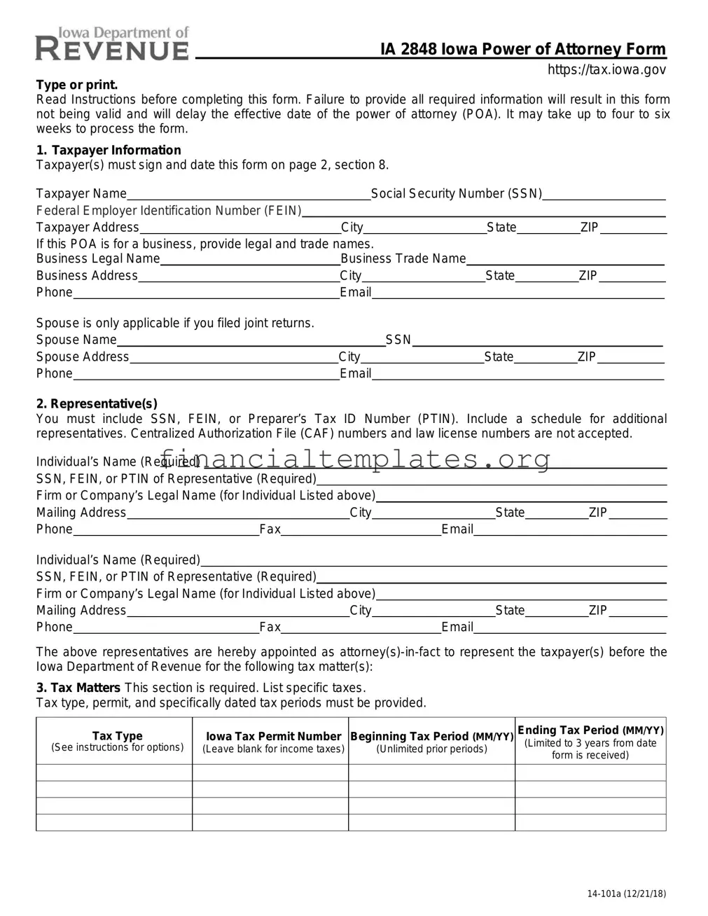 Get Tax POA ia 2848 Form