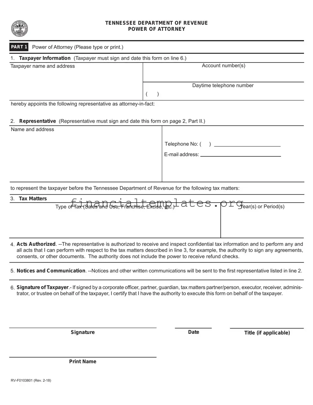 Get Tax POA RV-F0103801 Form