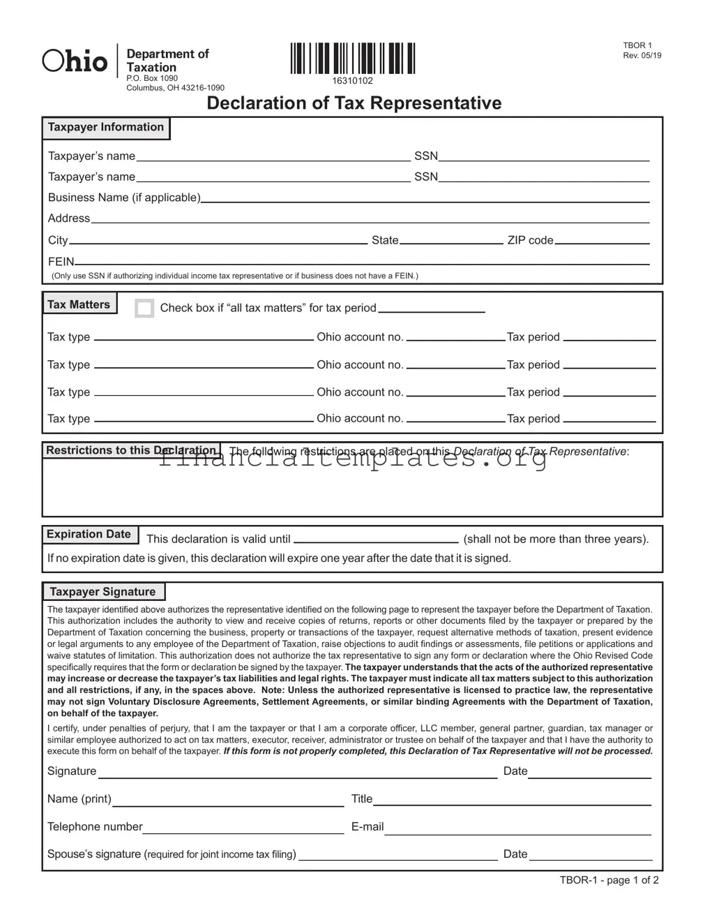 Get Tax POA tbor-1 Form