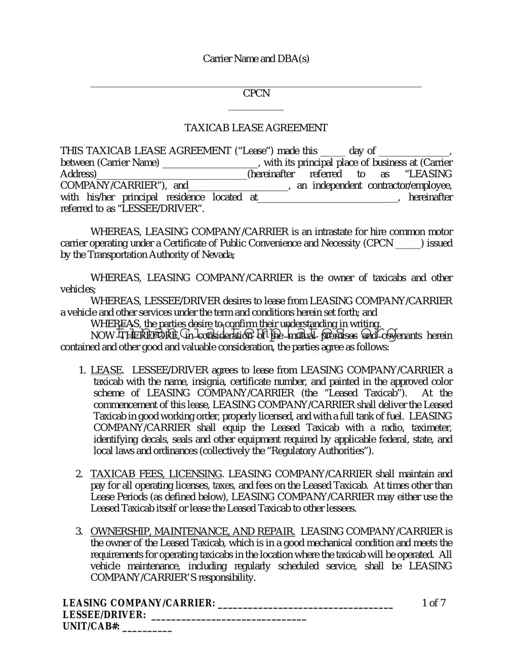 Get Taxi Driver Contract Agreement Form