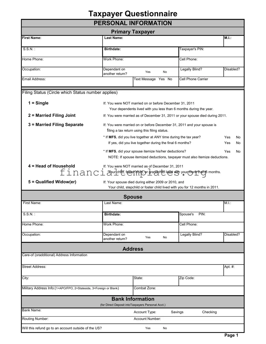 Get Taxpayer Questionnaire Form