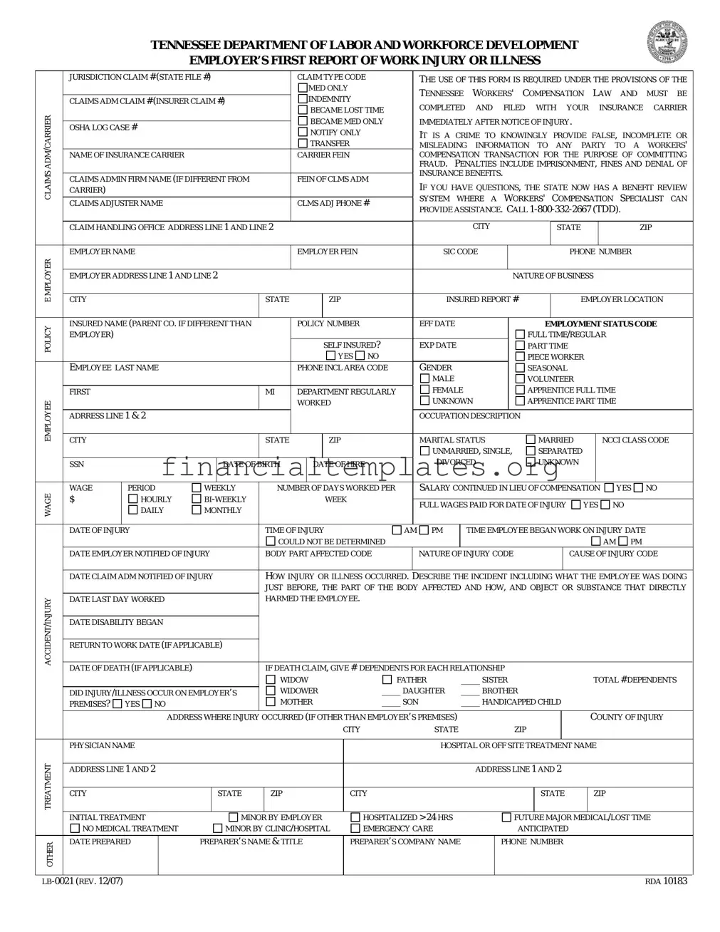 Get Tennessee First Report Form
