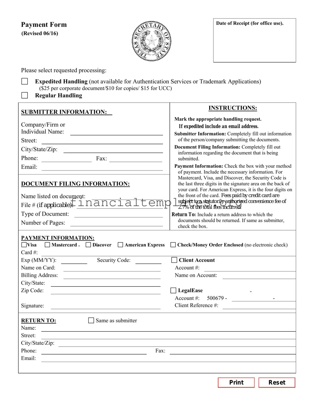 Get Texas Sos Payment 807 Form