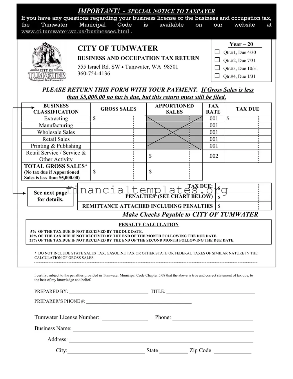 Get Tumwater Bo Tax Form