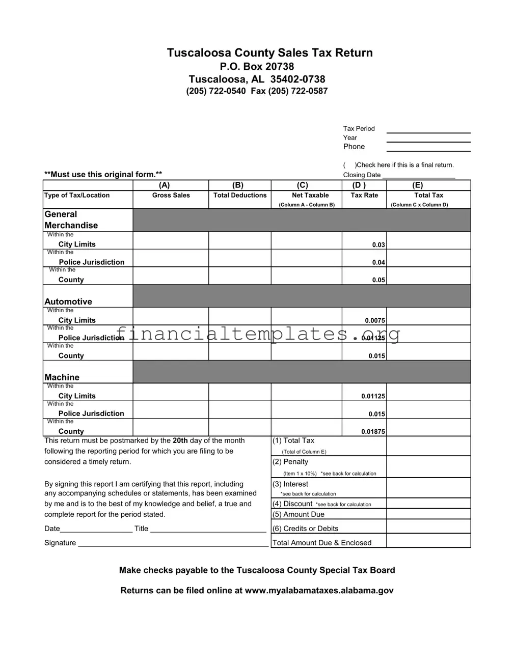 Get Tuscaloosa County Sales Tax Form