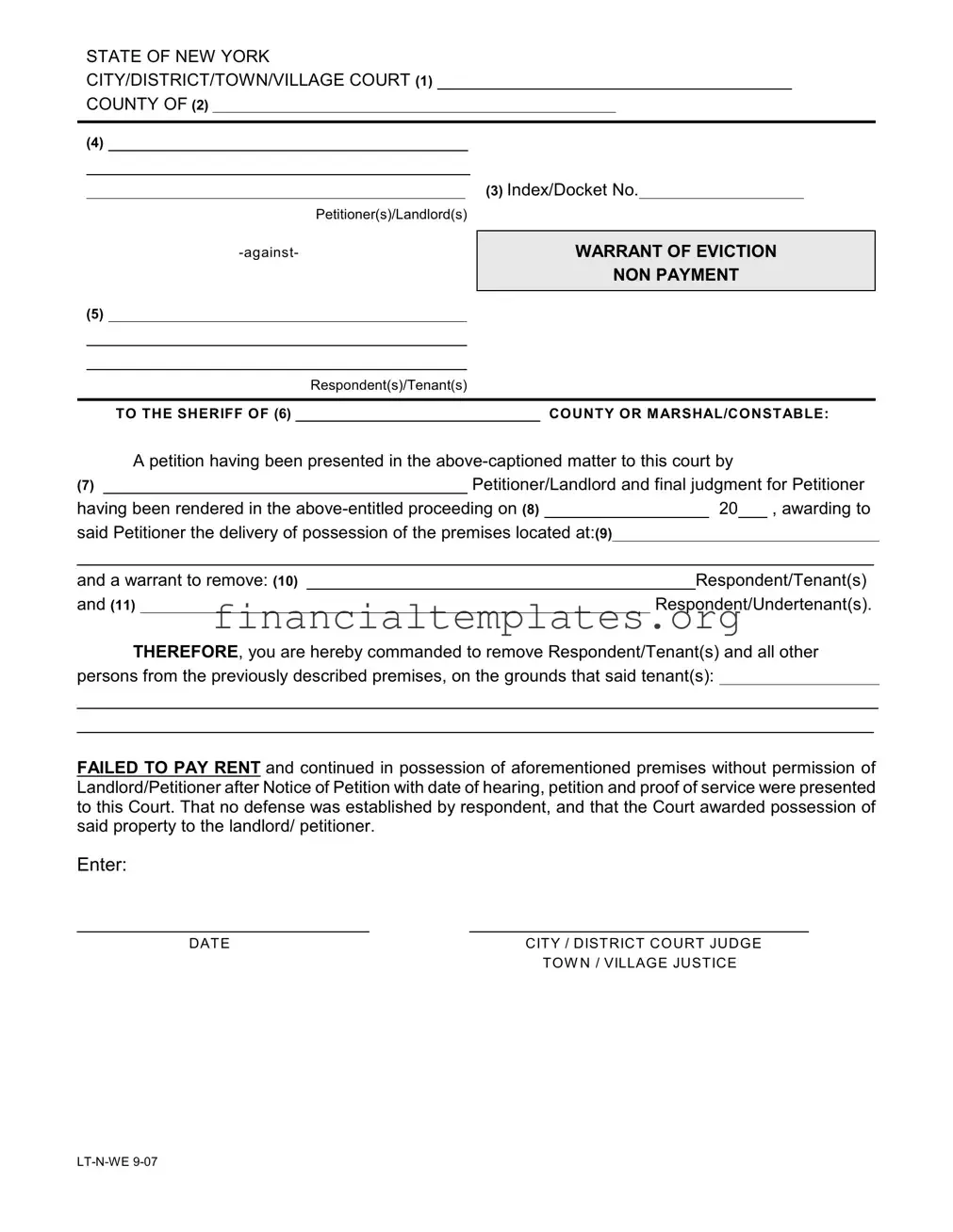 Get Warrant Eviction Non Payment Form