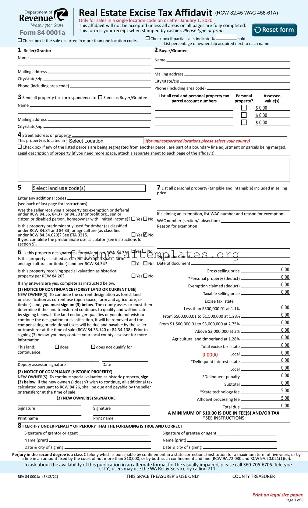 Get Washington Real Estate Excise Tax Affidavit Form