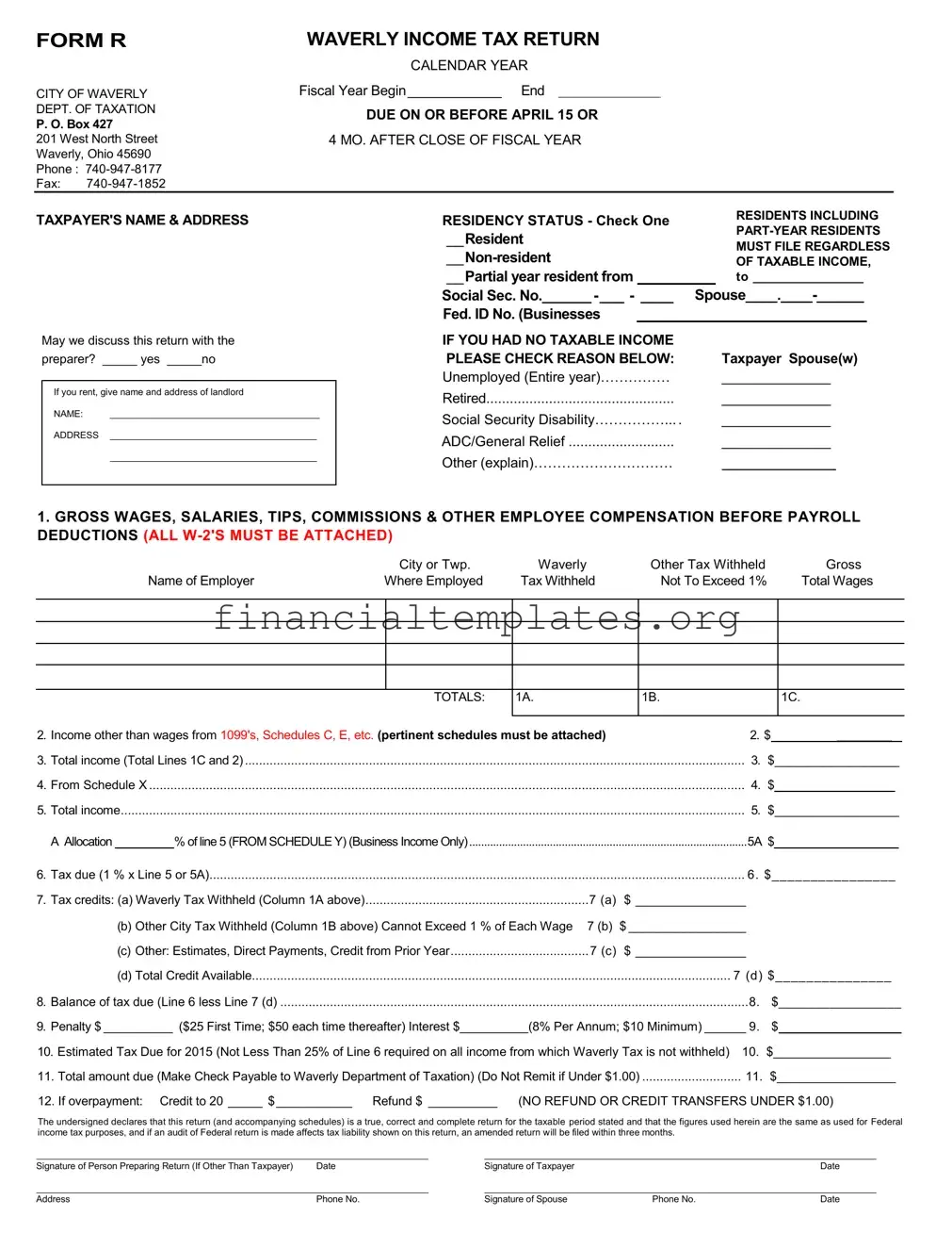 Get Waverly City Tax R Form