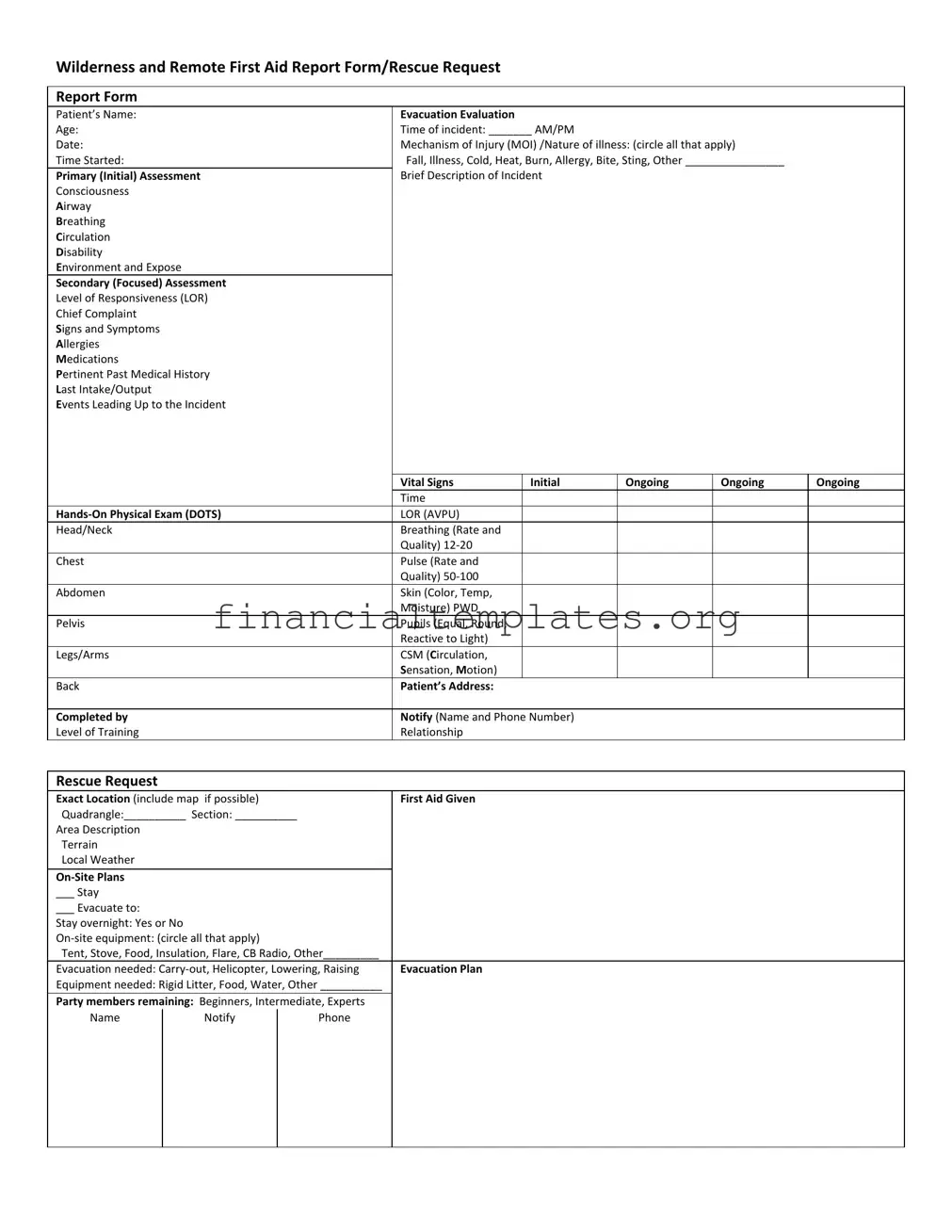 Get Wilderness First Aid Report Form