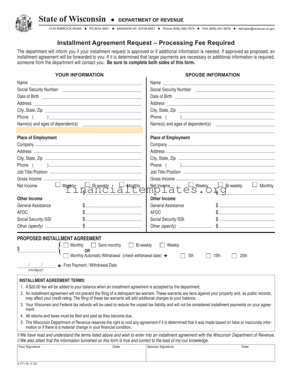 Get Wisconsin Tax A 771 Form