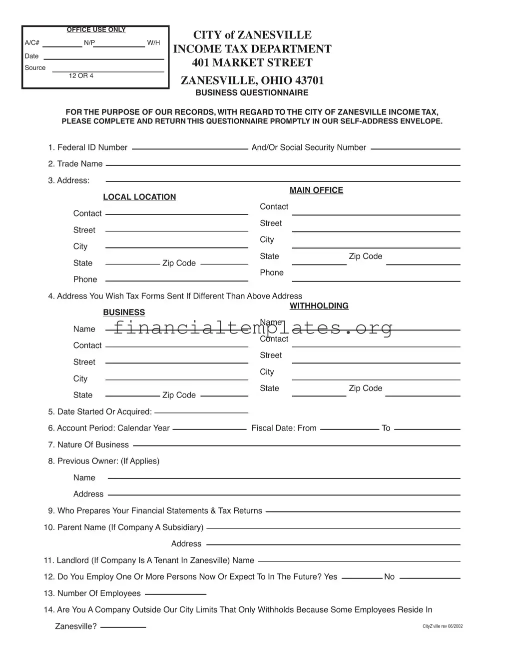 Get Zanesville City Tax Form